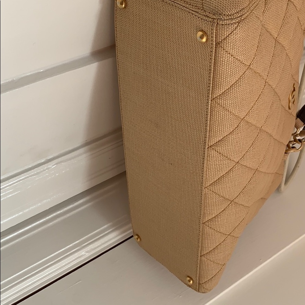 Authentic CHANEL beige canvas tote bag 15 L × 9 1/2  tall - Picture 5 of 13